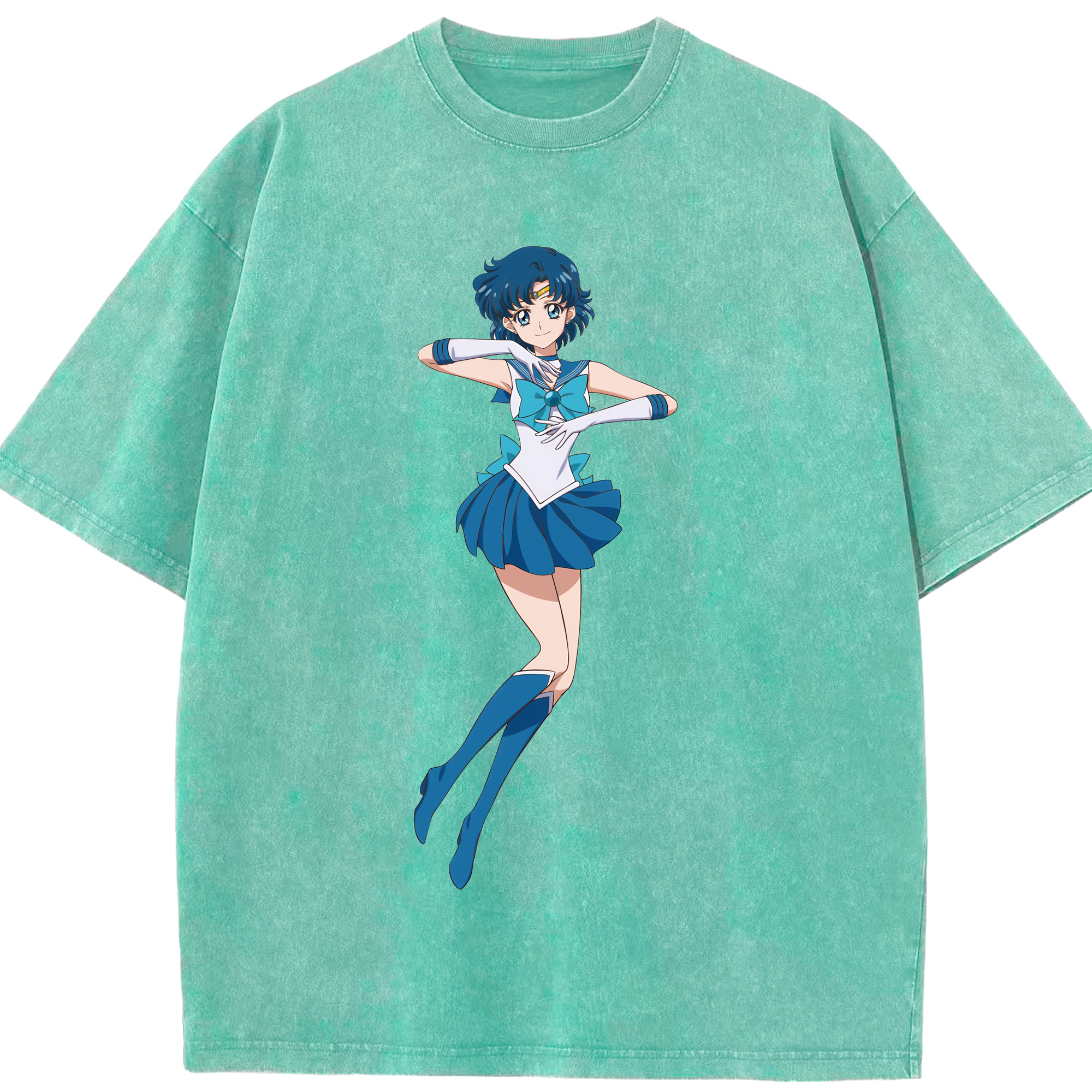 （画像用） 美少女戦士セーラームーン 水野 亜美 みずの あみ Sailor Moon Mizuno Ami 綿100% ヴィンテージ風 半袖Tシャツ（フロントプリント）